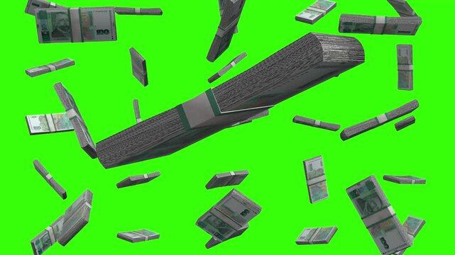 Money falling in abundance with Bulgarian lev banknotes flying around