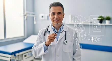 Doctor Holding Magnifying Glass for Annual Health Checkup

