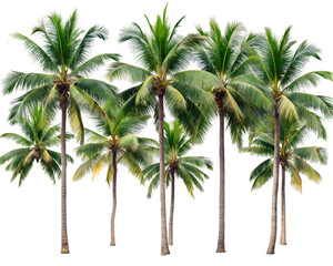 Fototapeta premium A group of tall palm trees isolated on transparent background, evoking a sense of tropical vacation and island paradise