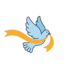 Obraz premium Dove with ribbon rights. Flat icon on transparent background symbolizes freedom