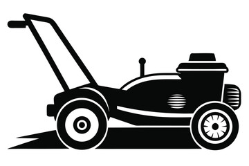Stylized Black and White Graphic Illustration of a Push Lawn Mower Design