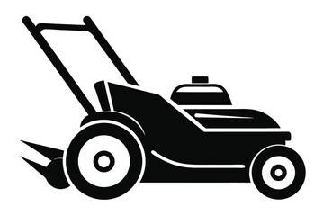 Isolated Black Silhouette of a Lawn Mower Machine, Gardening Equipment and Tool
