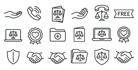Set of icons that include a phone, a laptop, a folder, a heart, a shield, a laptop, a folder, a folder, a folder, a folder, a folder, a folder, a folder, a folder, a folder