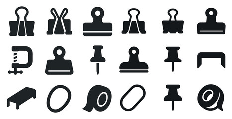 Collection of office supplies, including a stapler, paper clips, and a hole punch