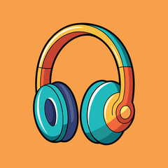 Hand drawn cute cartoon illustration of wireless headphones Flat vector head