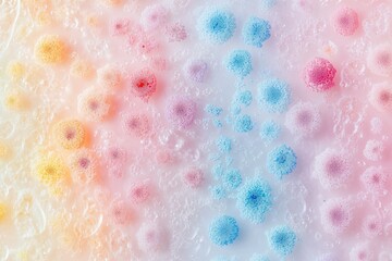 Fototapeta premium Pastel-colored microbial colonies in a gradient pattern, resembling abstract art.