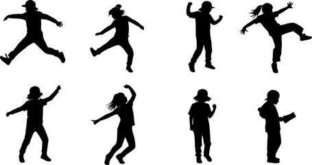 Children dancing street dance silhouette vector illustration. Hip hop, break dance, juzz funk, rap, freestyle
