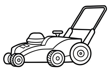 Obraz premium Outline Illustration of a Push Lawn Mower with Four Wheels and Handle
