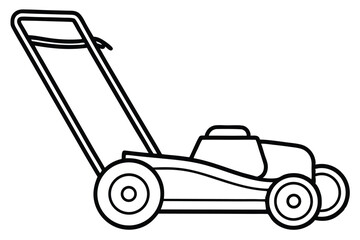 Simple Line Art Illustration of a Lawn Mower with Handle and Wheels