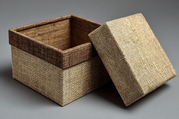 Sleek beige two toned box mockup with separated burlap lid  
