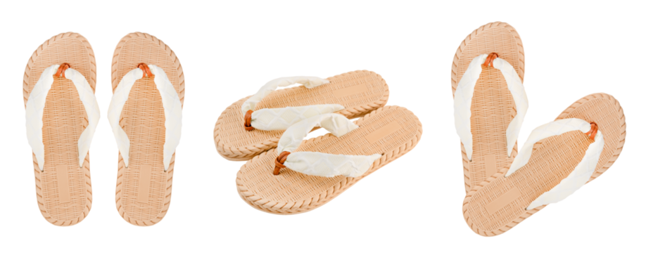 set white women's summer flip flops isolated on white background