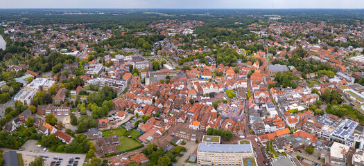 An panoramic Aerial view of the old town of the city Lingen in Germany on a sunny day in summer