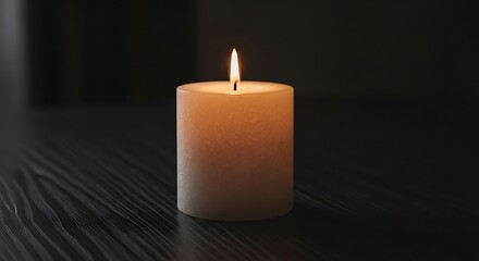Glowing Candle on Dark Wooden Table A Symbol of Remembrance and Peace