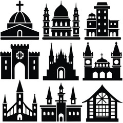 World Religious and Cultural Architecture Vector Icon Set