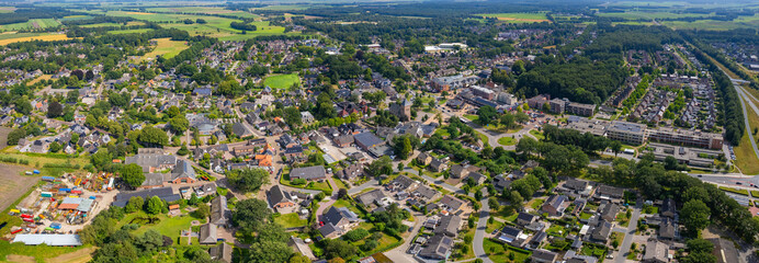 An panorama Aerial view of the old town of the  city Borger in the Netherlands on a sunny day in summer.	