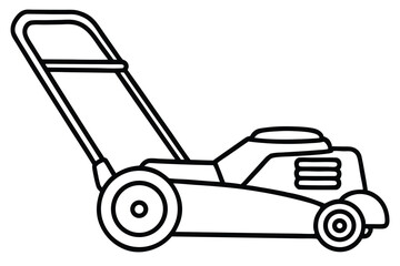 Outline Illustration of a Lawn Mower with Handle and Three Stripes Detail