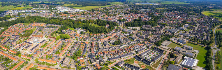 An panoramic Aerial view of the old town of the city Steenwijk in the Netherlands on a sunny day in summer