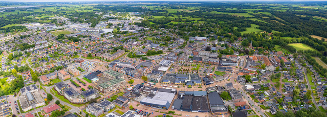 An panoramic Aerial view of the old town of the city Roden in the Netherlands on a sunny day in summer