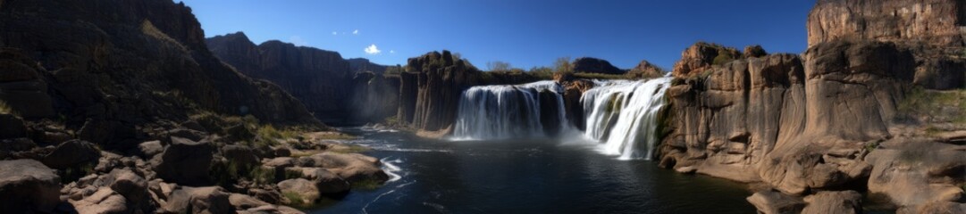 Stunning waterfall action nature scene hdr 360 degrees hdri view