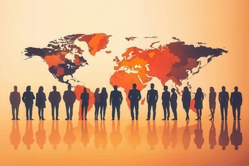 Silhouettes of People Against Global Map Background