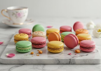Fototapeta premium Vibrant Macarons and Tea