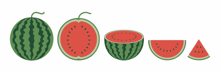 Whole and sliced watermelons with seeds fruit half