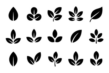 Minimalist black leaf icons botanical plant elements nature