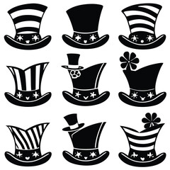 Set of Black and White St. Patrick's Day Leprechaun Hat Illustrations