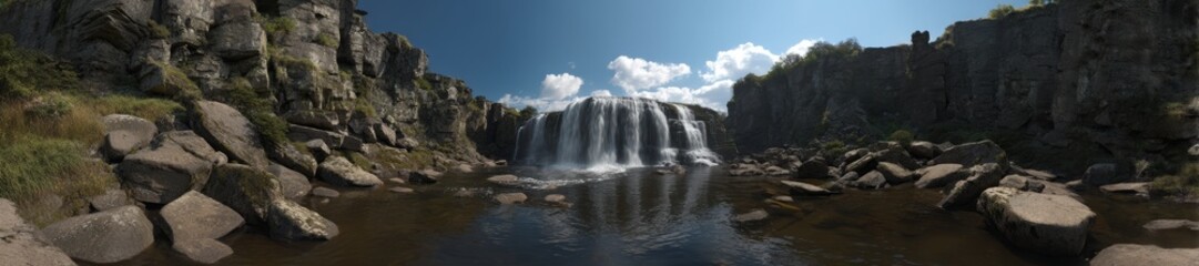 Fototapeta premium Majestic waterfall adventure nature hdr 360 degrees hdri viewpoint