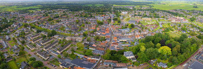 Aerial panorama view of the city Kollum in the Netherlands on a sunny day in summer