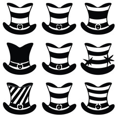 Set of Black and White St. Patrick's Day Leprechaun Hat Illustrations