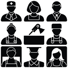 Black and White Occupation Icons Set