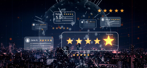 Customer centric review and rating system supports product review, digital rating concept, and...