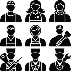 Black and White Occupation Icons Set