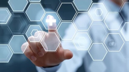 Interactive digital interface with medical icons highlighting future healthcare technology - Powered by Adobe