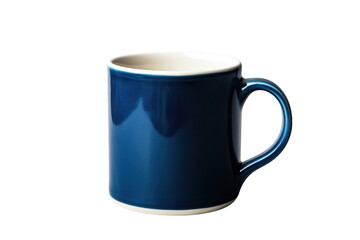 A simple dark blue ceramic mug with a white interior isolated on transparent background