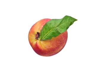 Fresh peach with green leaf, showcasing its vibrant colors and natural texture