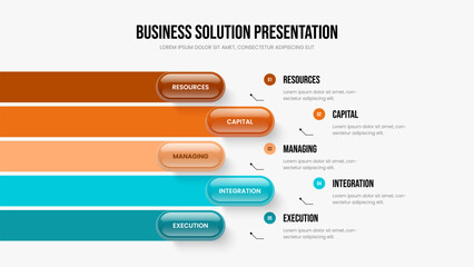Sales Insight Frame Template Vector Illustration. Corporate Launch Five Option Infographic Slide Layout. Digital Plan 5 Step Diagram Slideshow Design.
