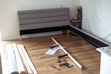 Furniture assembly tools and instructions for assembling bed