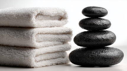 Spa concept 
textured towels  with massage stones. Banner for spa
