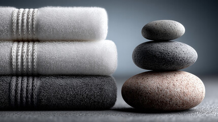 Spa concept 
textured towels  with massage stones. Banner for spa