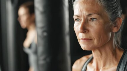 Determined senior woman focusing on fitness training at the gym in intense workout session - Powered by Adobe