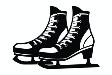 Stylish black and white image showcasing ice skates with intricate lace detailing and sharp blades