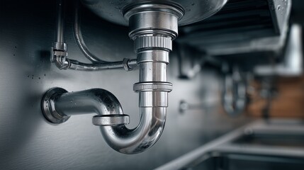 A close-up of metallic pipes with flanges and bolts in an industrial setting. The image highlights the intricate details and textures of the piping system.