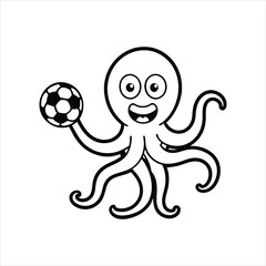  Octopus Cartoon Sports Icon Black and White