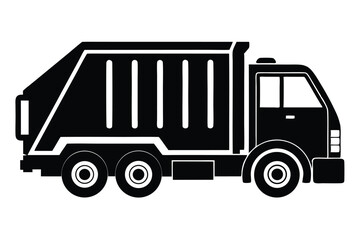 Simplified Black Silhouette of a Garbage Truck with a Compactor and Cab Design