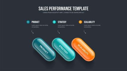 Product Strategy Frame Design Vector Illustration. Sales Report Three Element Infographic Presentation Layout. Business Launch 3 Step Diagram Slide Template.