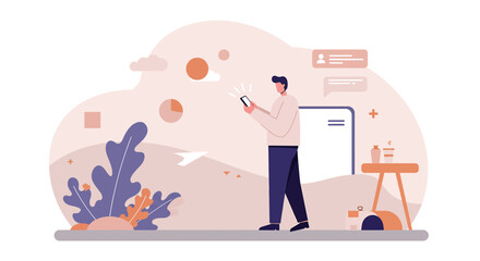 a man is standing in front of a phone