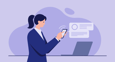 a woman in a business suit using her phone