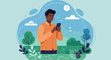 a man standing in the park using his phone